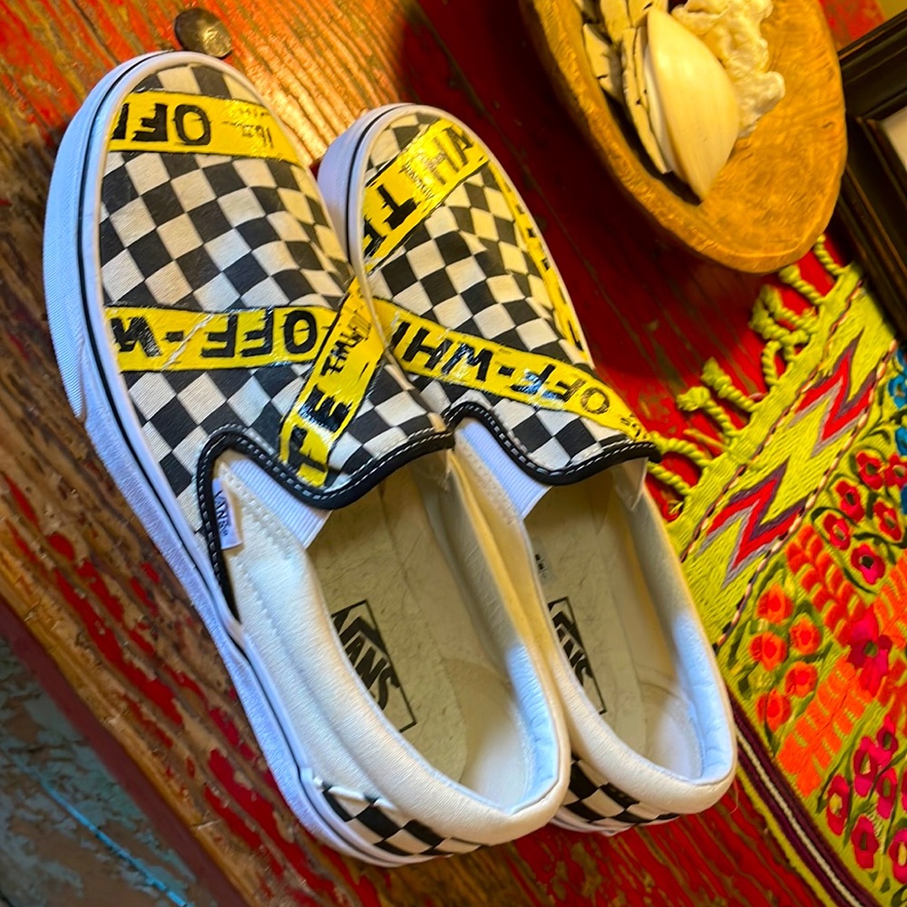 Custom painted CLASSIC SLIP-ON CHECKERBOARD SHOE size 10